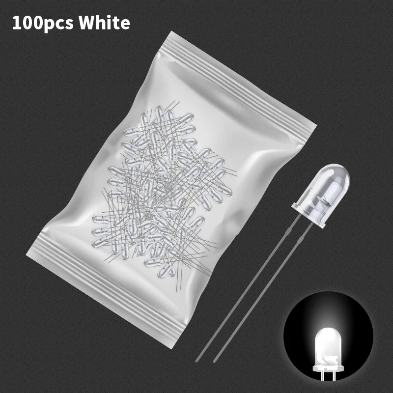 Kit de Diodos LED 5mm Multicolor – Luces Blanco, Rojo, Azul, Verde y Amarillo para Proyectos Electrónicos