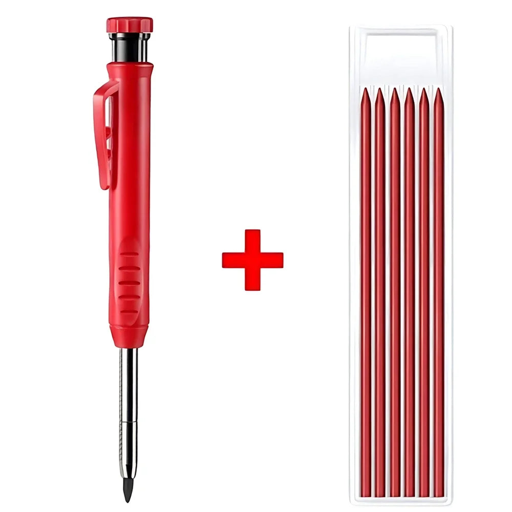 Lápiz de Carpintero Sólido con Minas de Repuesto y Sacapuntas Integrado – Marcador Mecánico para Agujeros Profundos