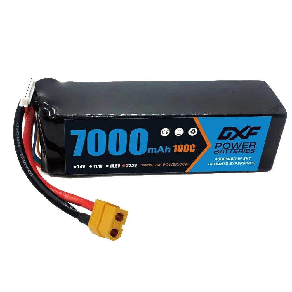 Batería DXF 6S LiPo 22.2V 100C 7000mAh XT60 – Potencia para RC, Drones y Coches de Carreras