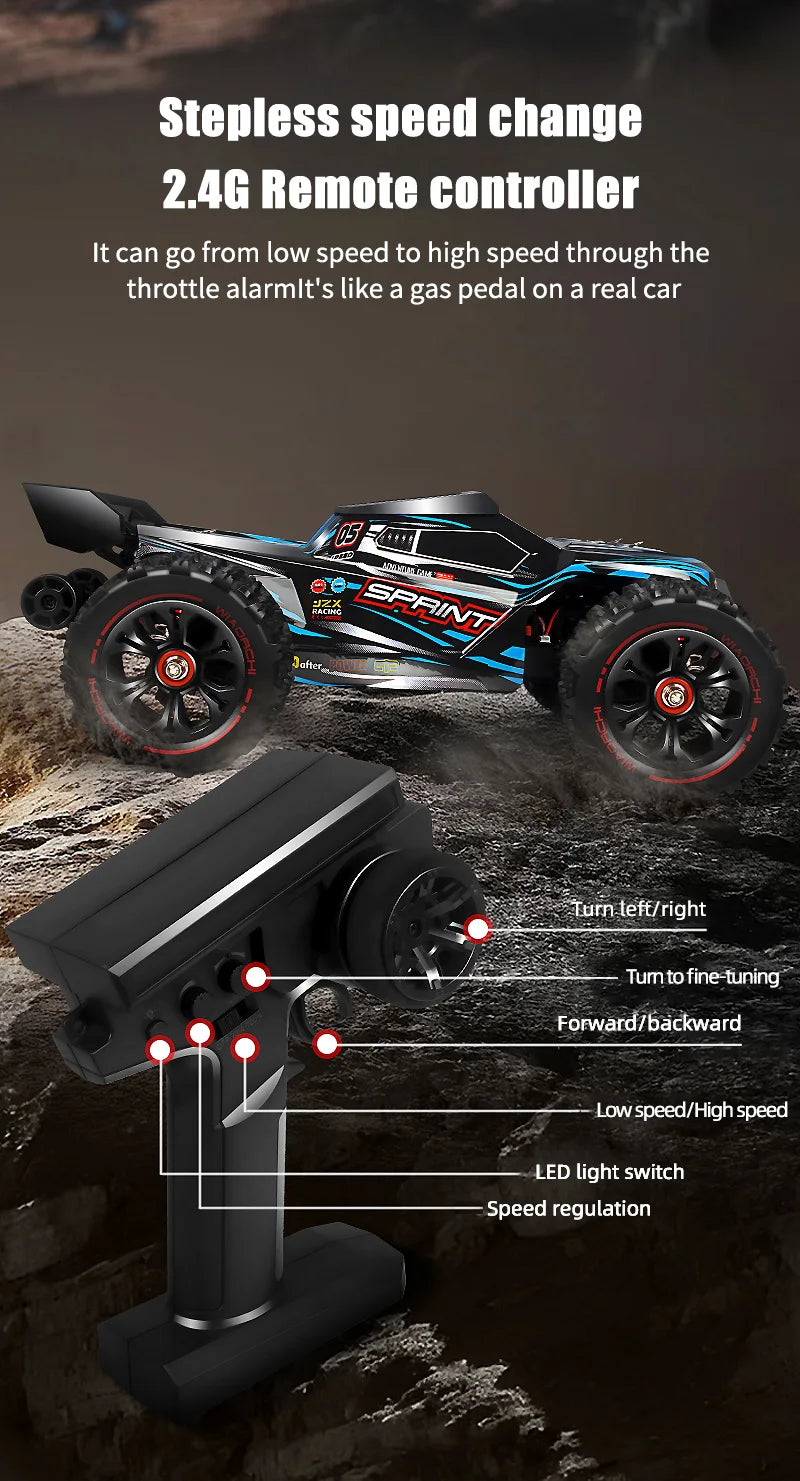 RC Car 1:16 4WD – Monster Drift Truck con LED, Alta Velocidad 50/85KM/H para Niños