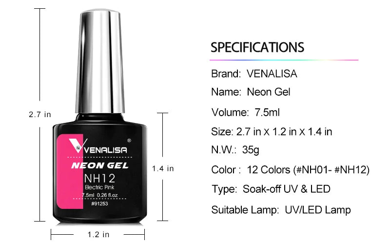 Esmalte de Gel Venalisa Soak Off — Cobertura Total 7.5ml