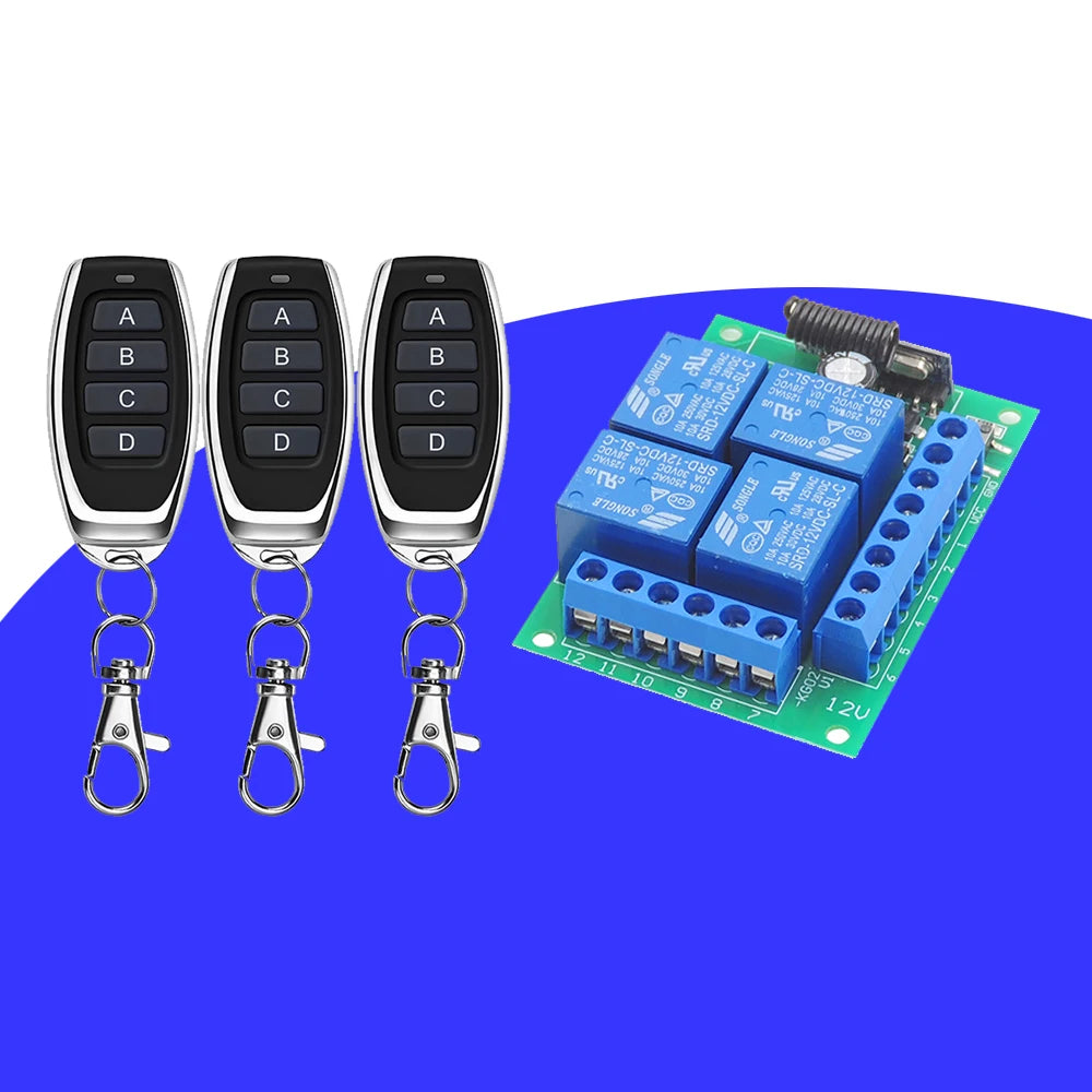 Control Remoto Inalámbrico Universal RF433MHz 12V – Módulo Receptor 4CH