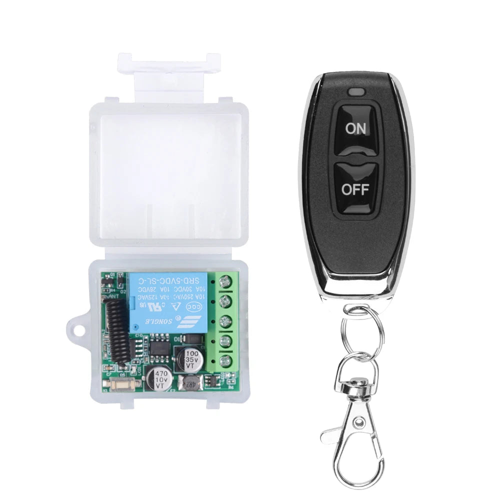 Control Remoto Inalámbrico RF 433MHz 12V – Módulo Relé 1 Canal para Smart Home y Puertas