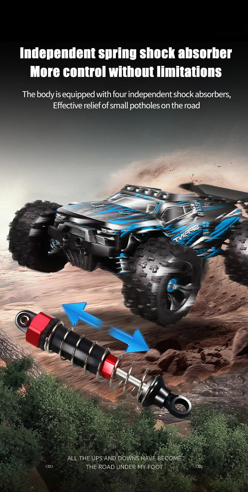 RC Car 1:16 4WD – Monster Drift Truck con LED, Alta Velocidad 50/85KM/H para Niños