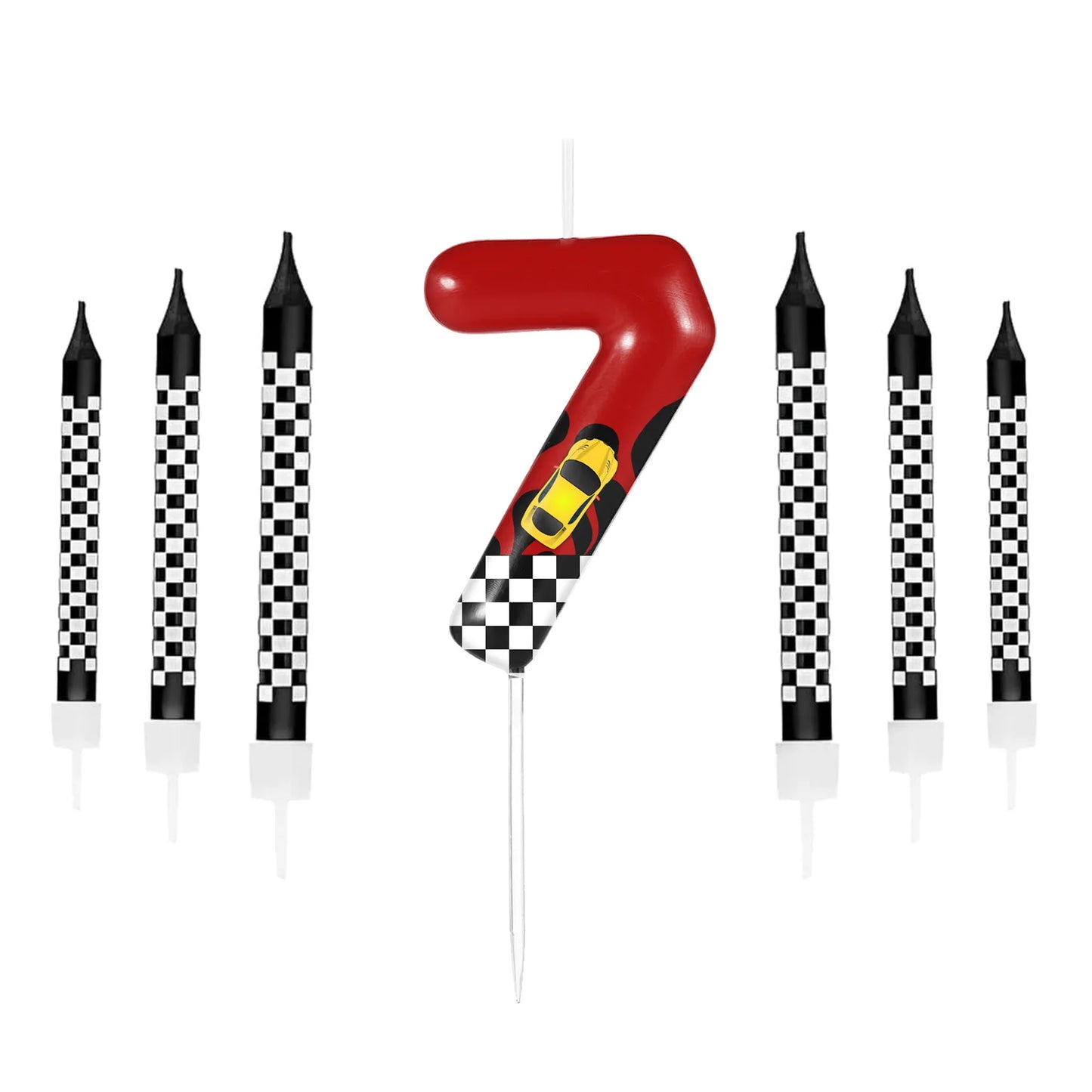Velas Temáticas de Autos de Carreras para Cumpleaños – Set de 7 Piezas