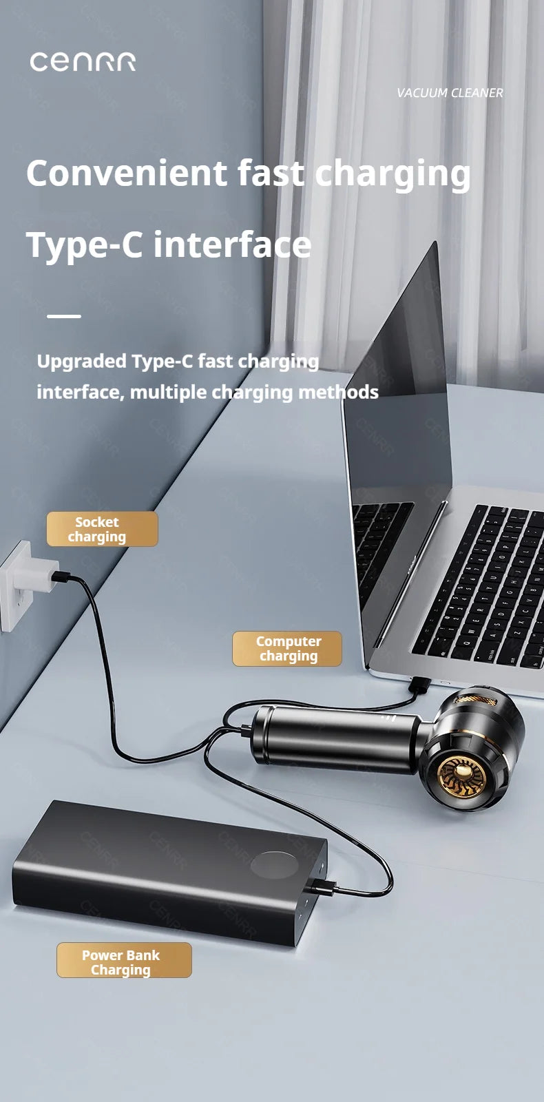 Aspiradora Portátil para Coche CENRR 998000PA — Potente y Sin Cable