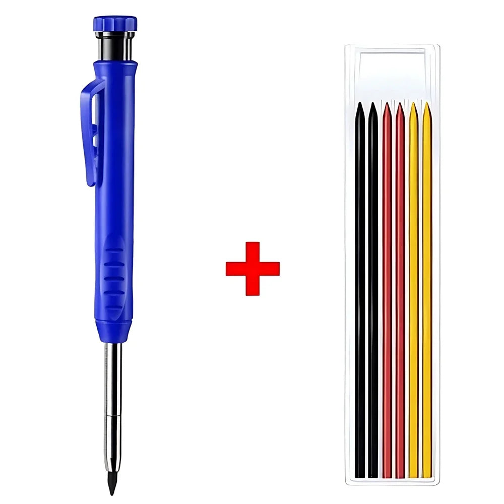 Lápiz de Carpintero Sólido con Minas de Repuesto y Sacapuntas Integrado – Marcador Mecánico para Agujeros Profundos