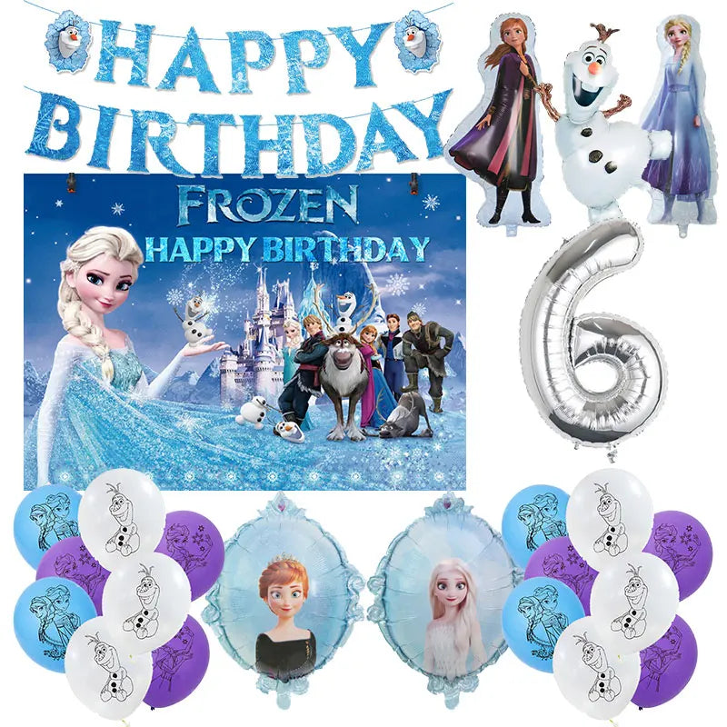 Decoración de Cumpleaños Disney Frozen – Mantel, Globos y Vajilla Azul para Fiesta Infantil