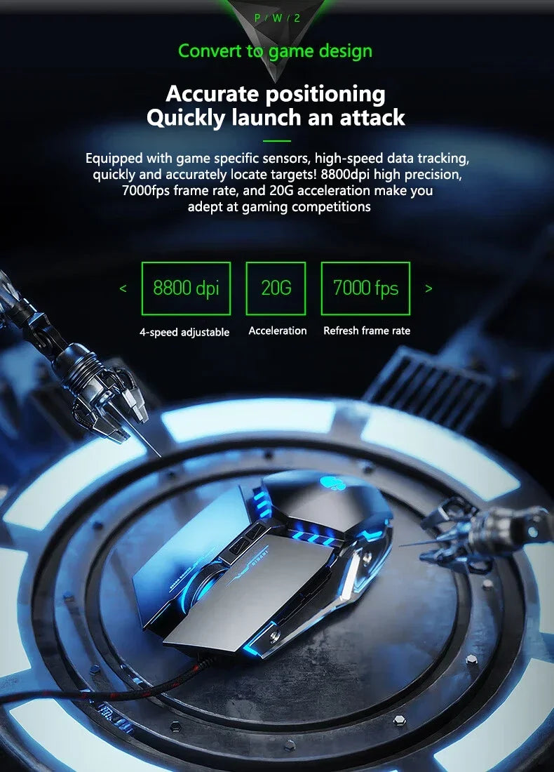 W2 USB Ratón Gaming Con Cable – LED Mecánico para PC, Laptop y Tablet