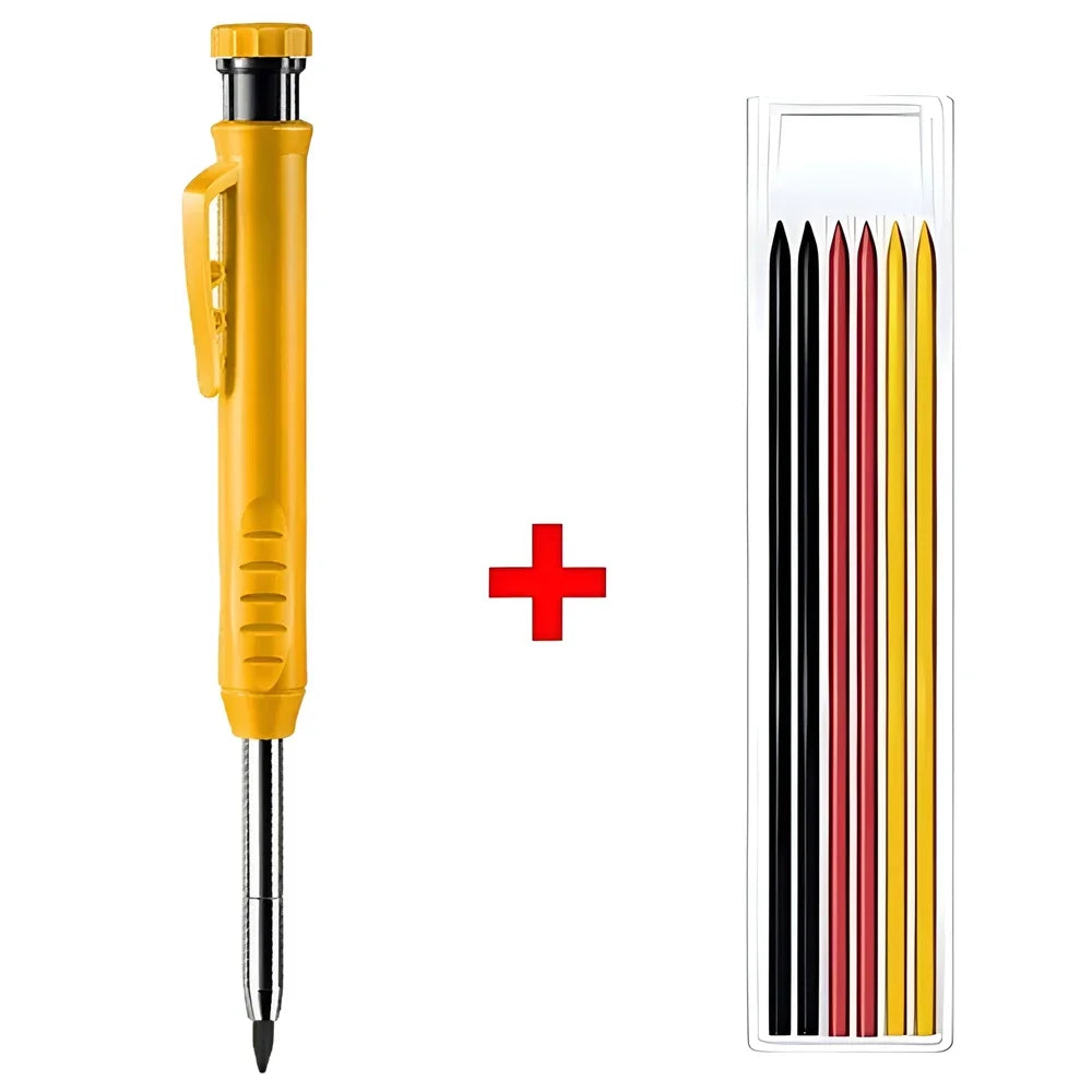 Lápiz de Carpintero Sólido con Minas de Repuesto y Sacapuntas Integrado – Marcador Mecánico para Agujeros Profundos