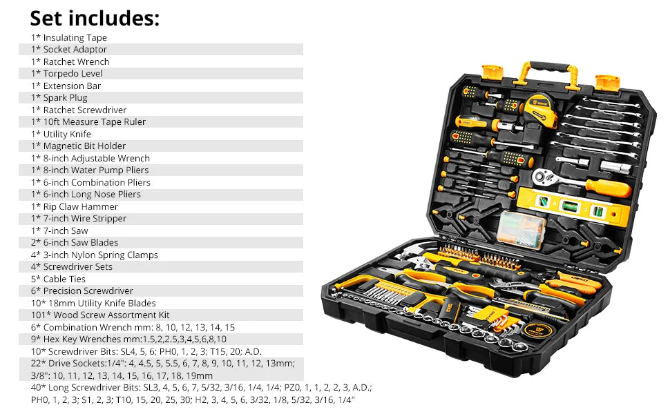 Juego de Herramientas DEKO 228 Piezas – Llaves de Vasos y Accesorios para Automóvil