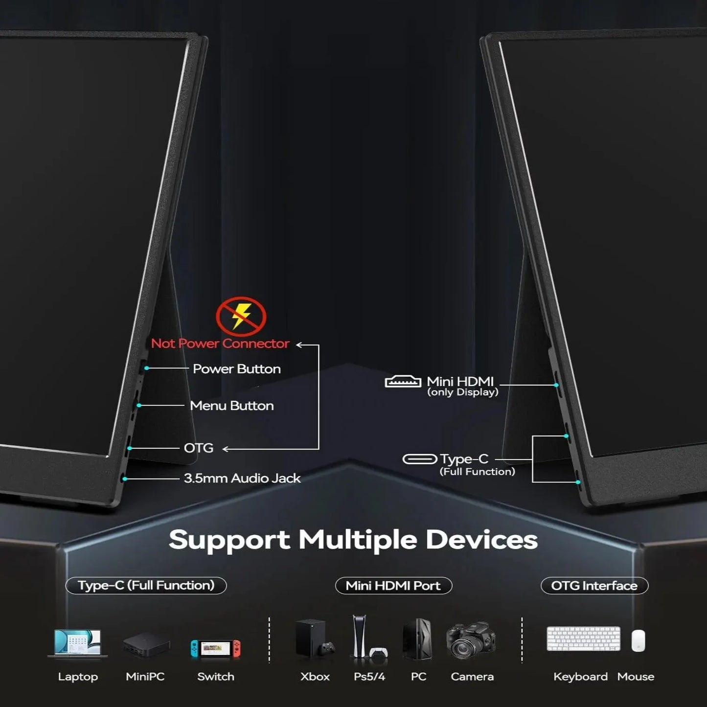 Bimawen 13.3" OLED Portable Monitor – FHD 1080P, 1ms, 10bit, 100% DCI-P3, Adaptive Sync, Game Mode