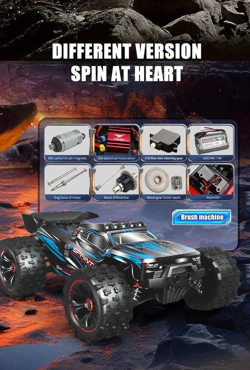 RC Car 1:16 4WD – Monster Drift Truck con LED, Alta Velocidad 50/85KM/H para Niños