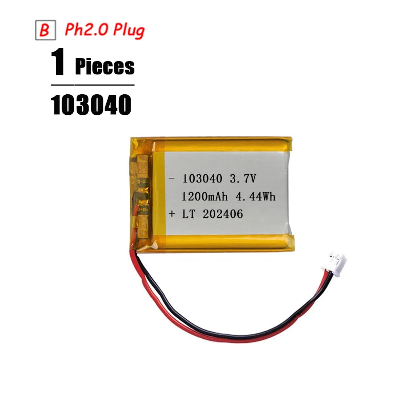 Batería LiPo 3.7V Recargable PH2.0 Plug – Compatible con PS4, GPS, Altavoces y MP3