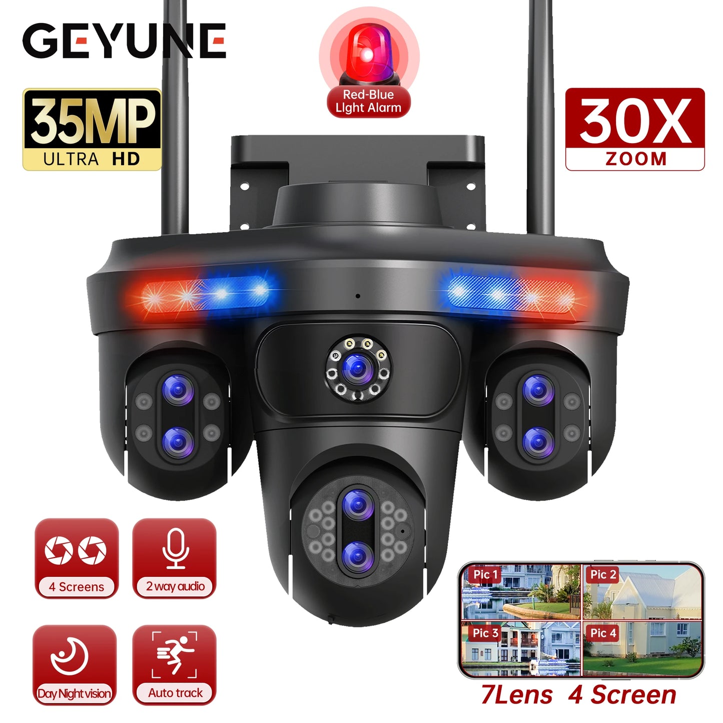GEYUNE 35MP WiFi IP Camera – 10X Zoom Outdoor PTZ Security Camera con Auto Tracking