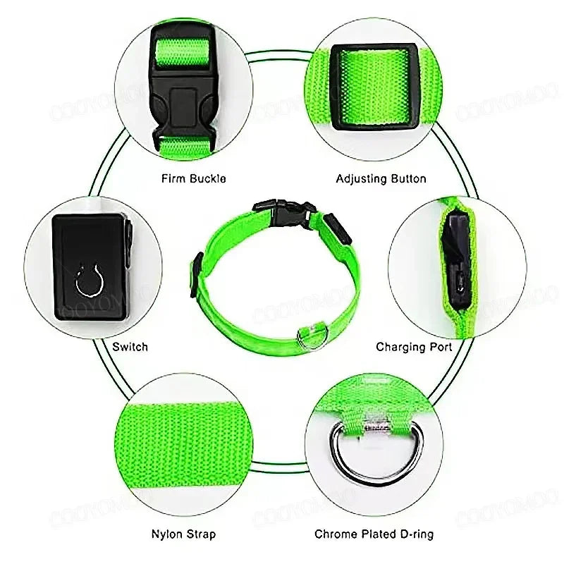 Collar LED Recargable para Perros y Gatos – 3 Modos, Desmontable y Brillo Nocturno