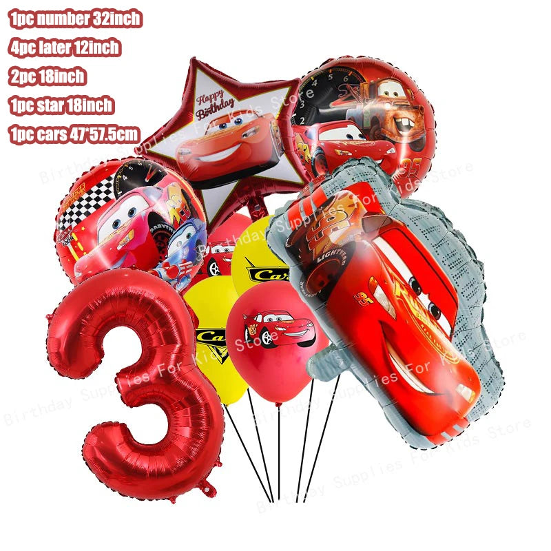 Decoración de Cumpleaños Disney Cars – Rayo McQueen | Platos, Vasos, Servilletas y Globos para Fiesta Infantil