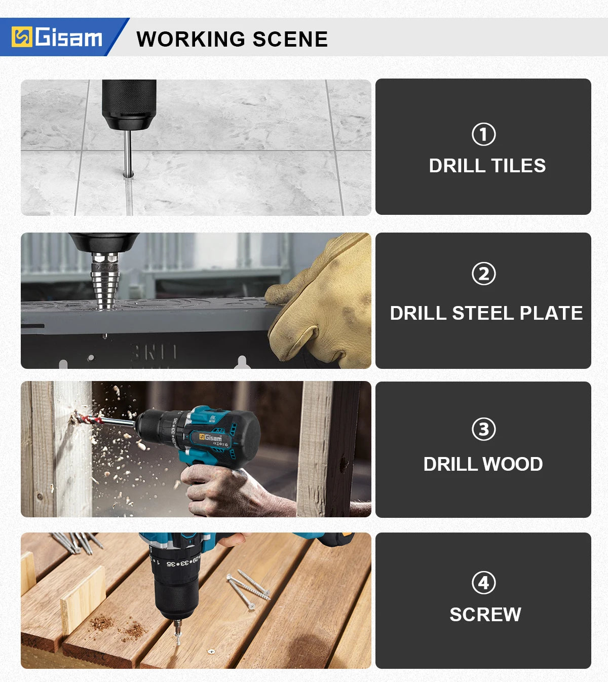 Taladro Atornillador Inalámbrico Gisam 65N.m – 13MM Brushless