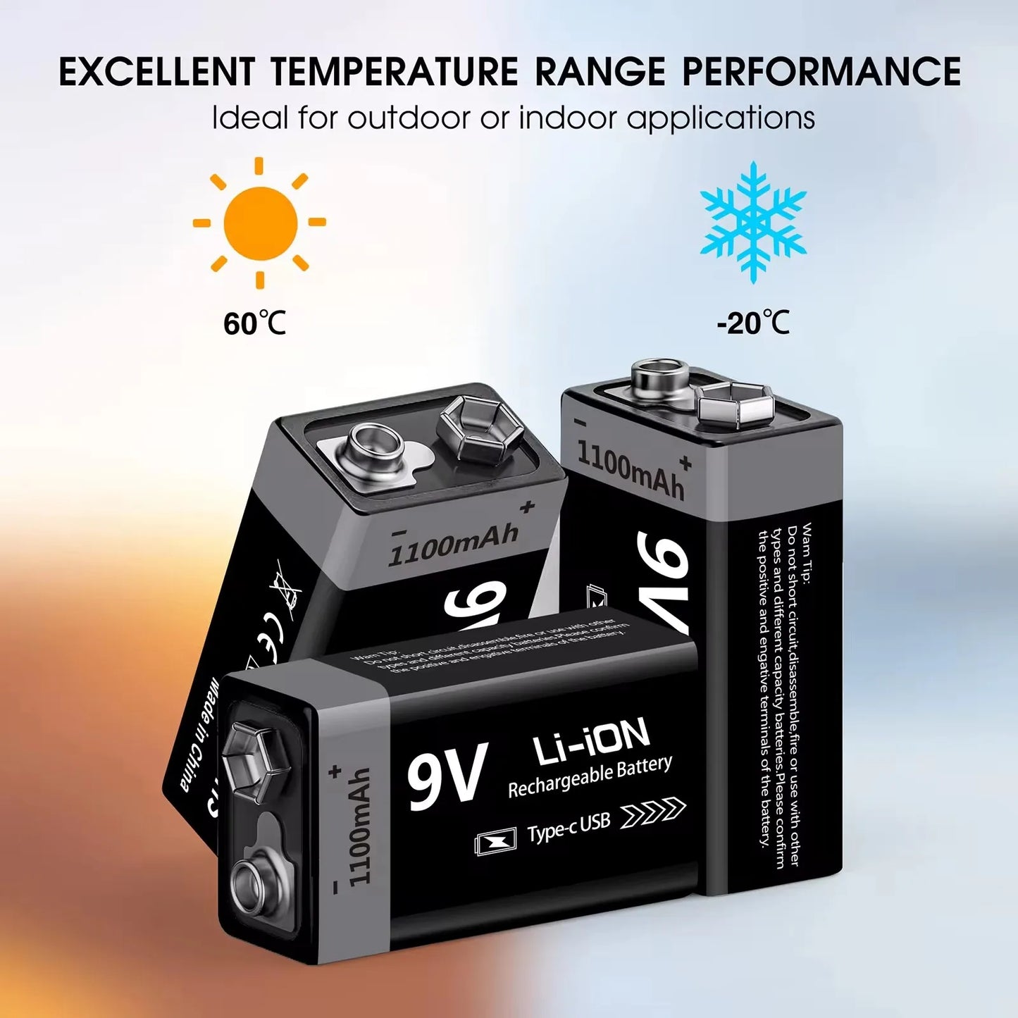 Batería Recargable Kuugro 9V 1100mAh USB Type-C – Li-ion para RC, Multímetro y Juguetes