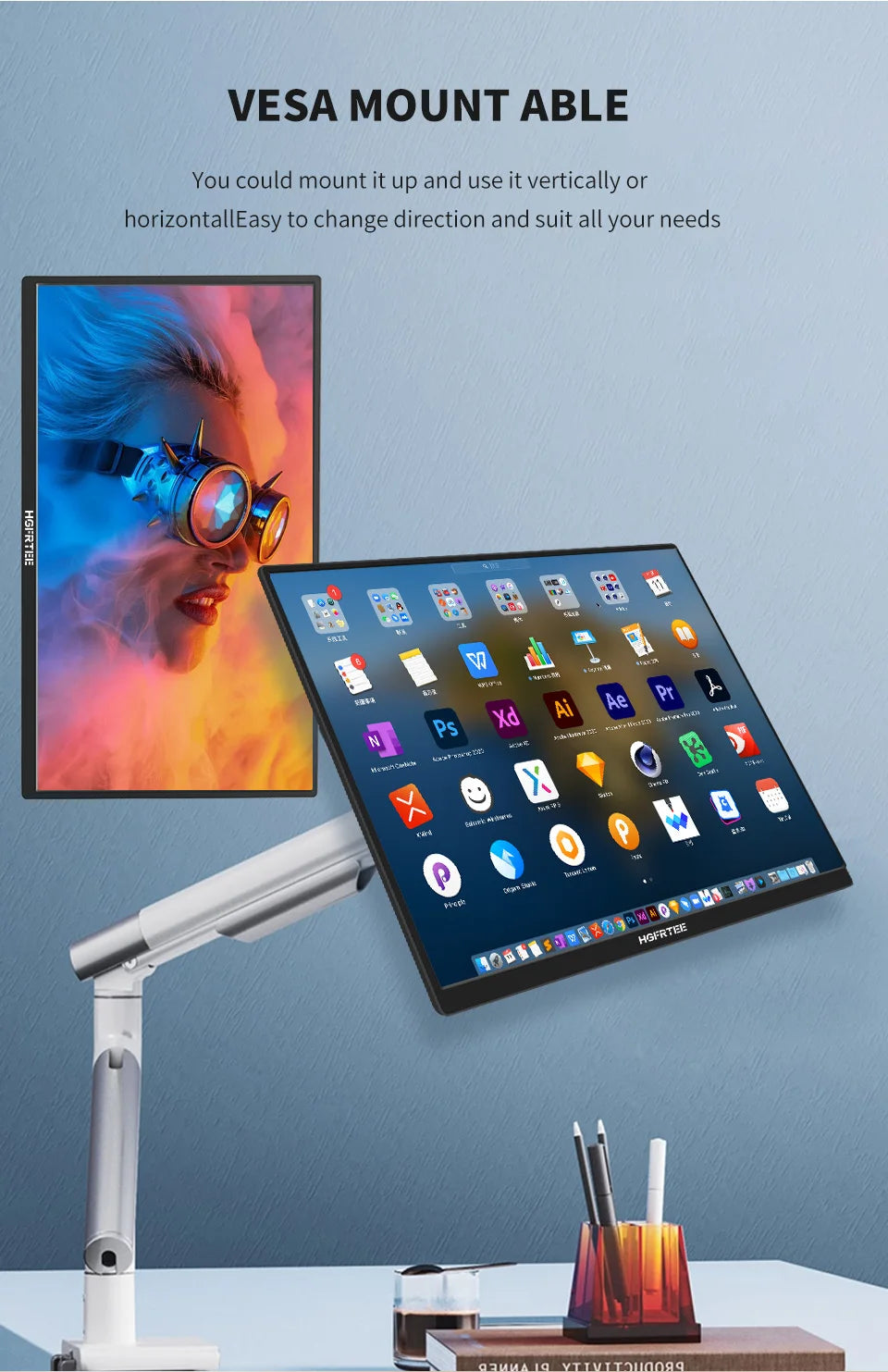 HGFRTEE 18.5" 100Hz Portable Monitor — HDMI/USB-C con Soporte VESA
