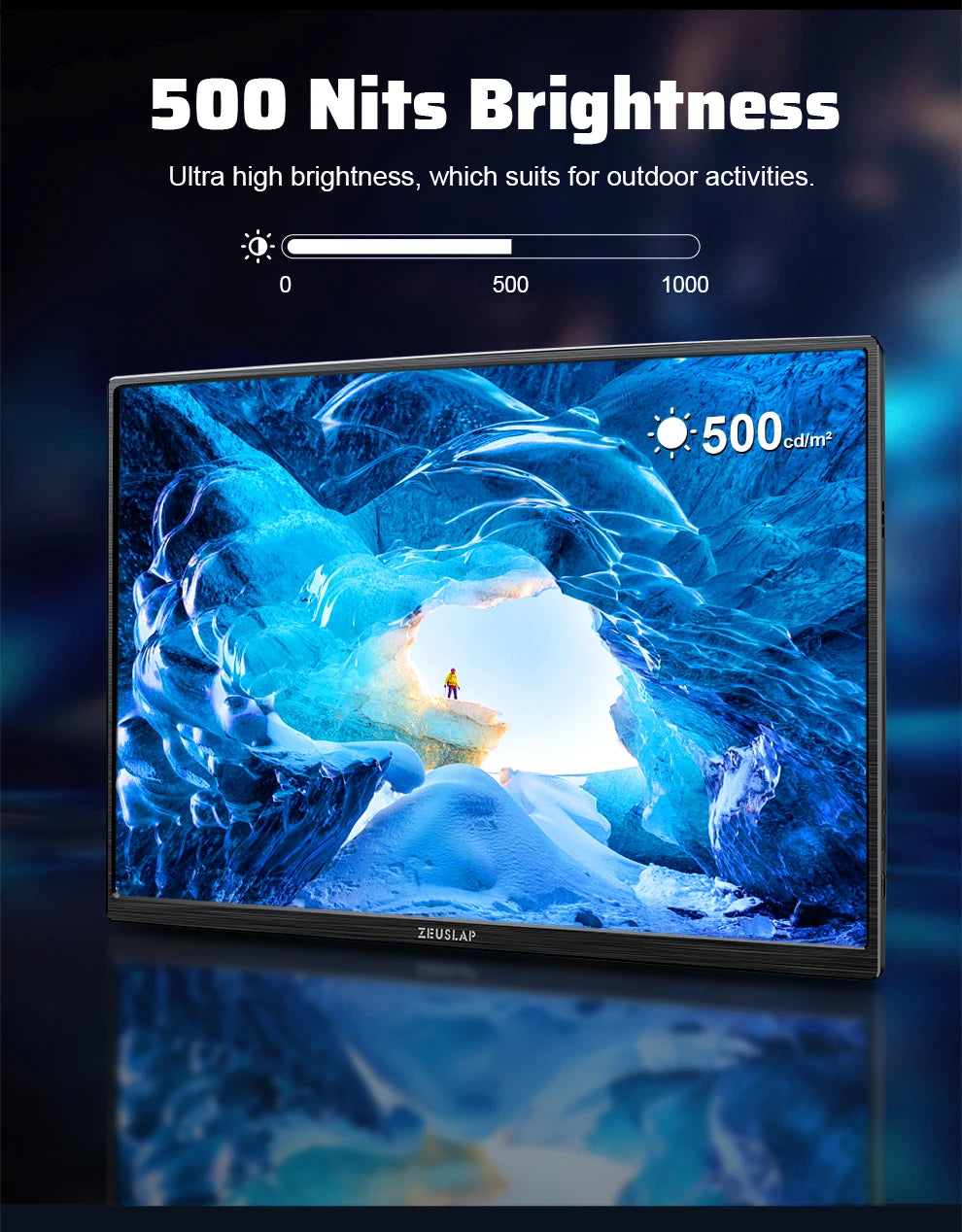 ZEUSLAP 16" 2.5K 144Hz Portable Monitor — 2560×1600, 100% sRGB, 500cd/m², 16:10, para PS4/PS5, Xbox, Switch, Laptop