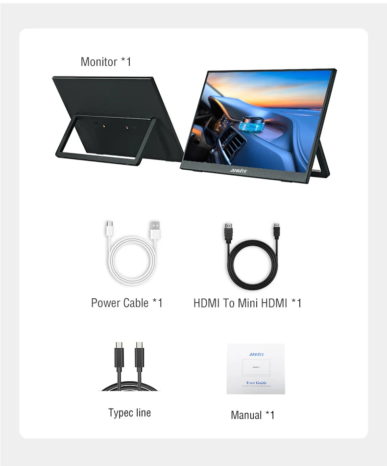 Monitor Portátil Anmite 16" 1200P HDR — Táctil y No Táctil para PC, Consolas y Móviles