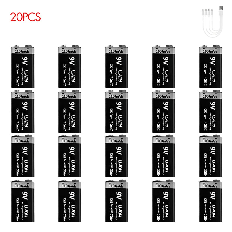 Batería Recargable Kuugro 9V 1100mAh USB Type-C – Li-ion para RC, Multímetro y Juguetes