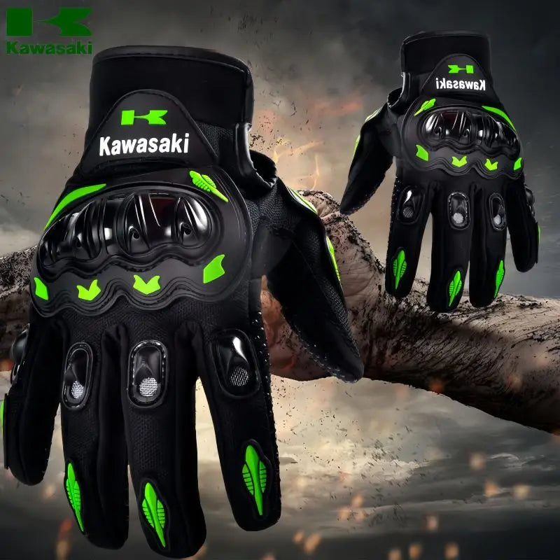 Guantes de Motocicleta Kawasaki – Dedo Completo Antideslizantes y Resistentes
