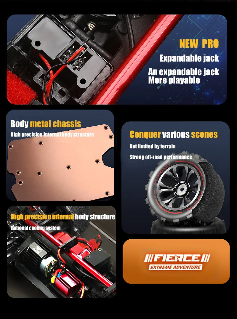 RC Car 1:16 4WD – Monster Drift Truck con LED, Alta Velocidad 50/85KM/H para Niños