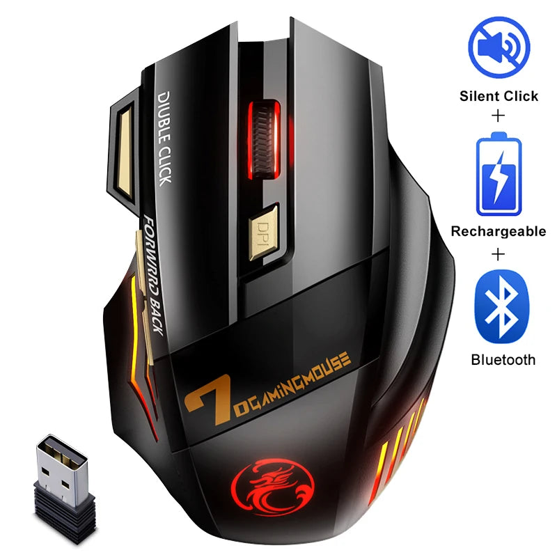 Ratón Inalámbrico Bluetooth Recargable – Gaming Ergónomico 5500 DPI para PC, Laptop e iPad