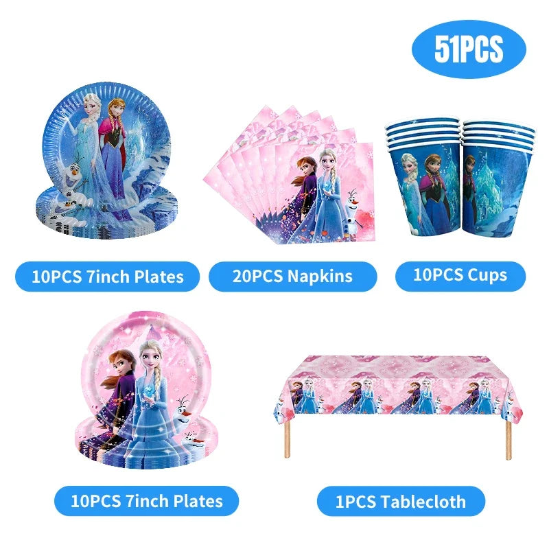 Decoración de Cumpleaños Disney Frozen – Mantel, Globos y Vajilla Azul para Fiesta Infantil