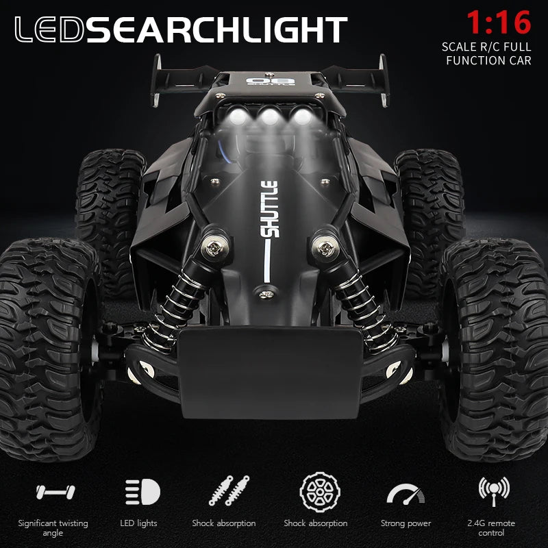 RC Car 1:16 2WD – Coche RC Off-Road con LED, Alta Velocidad 20KM/H para Niños