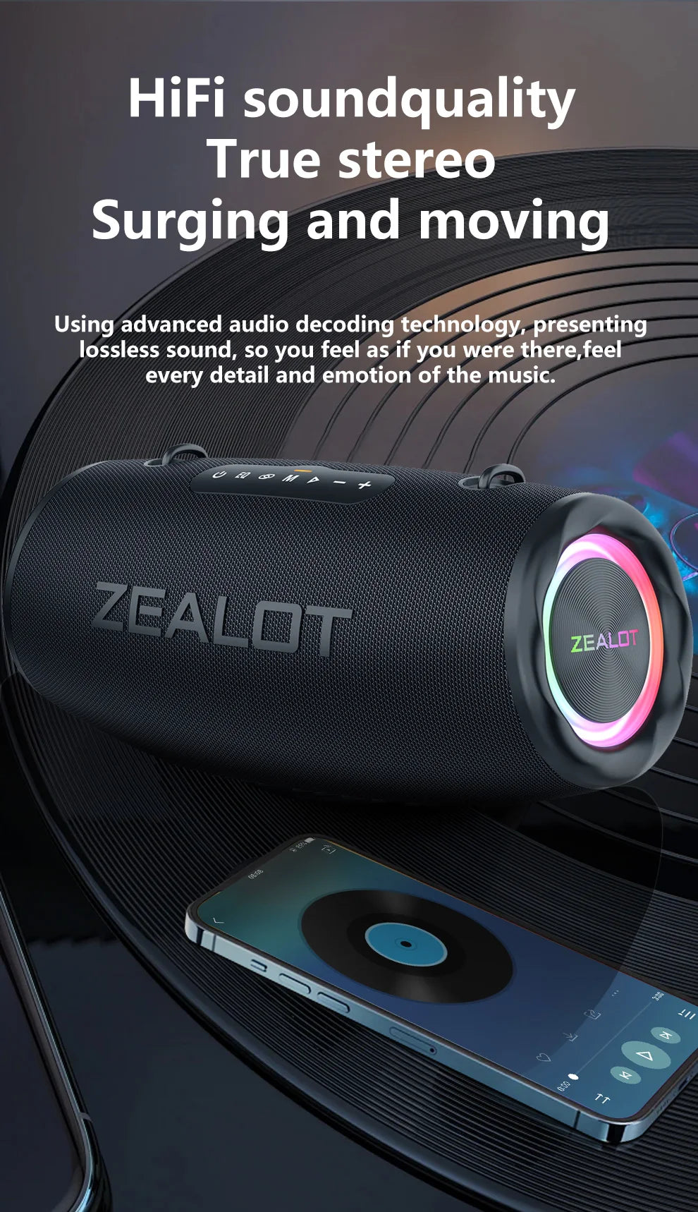 Altavoz Bluetooth Portátil ZEALOT S87 — 80W IPX6 Resistente al Agua con Subwoofer