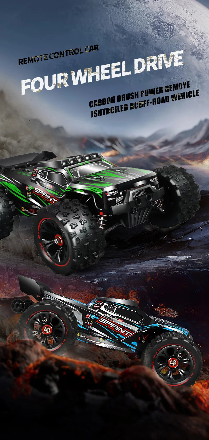 RC Car 1:16 4WD – Monster Drift Truck con LED, Alta Velocidad 50/85KM/H para Niños