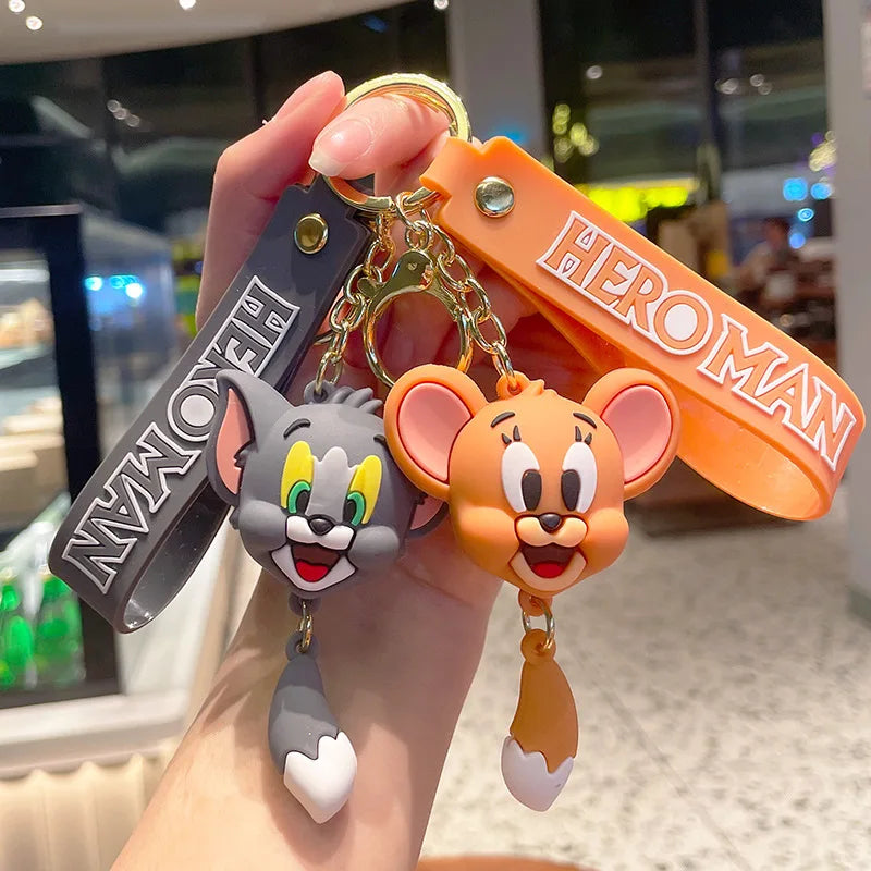 Anime Disney Keychain kawaii Tom and Jerry Cartoon Figure PVC Doll Bag Keyring Ornament Accessories Children Toys Birthday Gifts