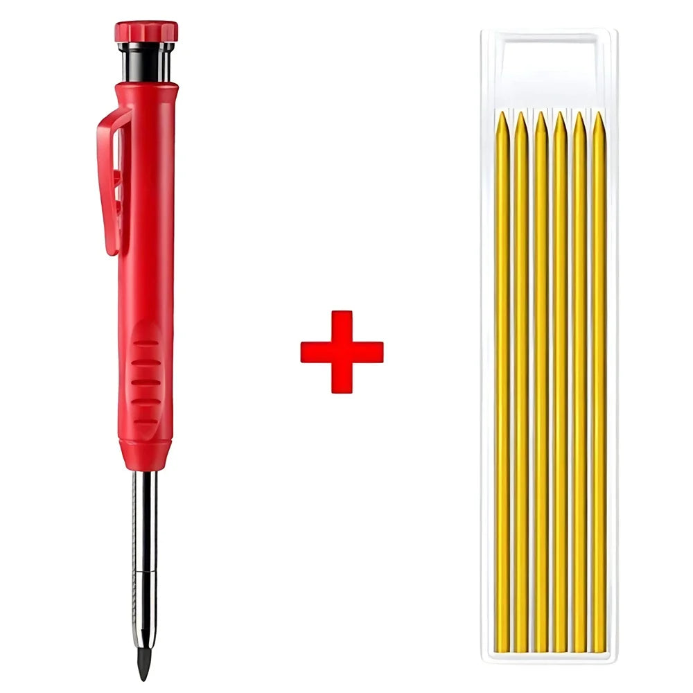 Lápiz de Carpintero Sólido con Minas de Repuesto y Sacapuntas Integrado – Marcador Mecánico para Agujeros Profundos