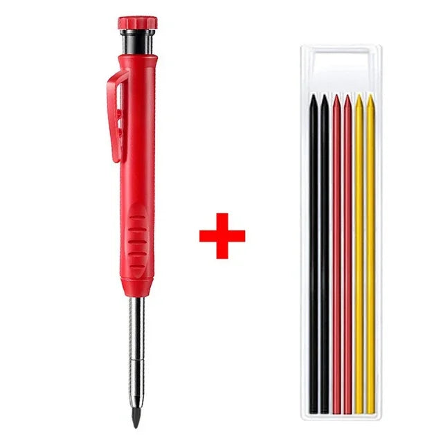 Lápiz de Carpintero Sólido con Minas de Repuesto y Sacapuntas Integrado – Marcador Mecánico para Agujeros Profundos