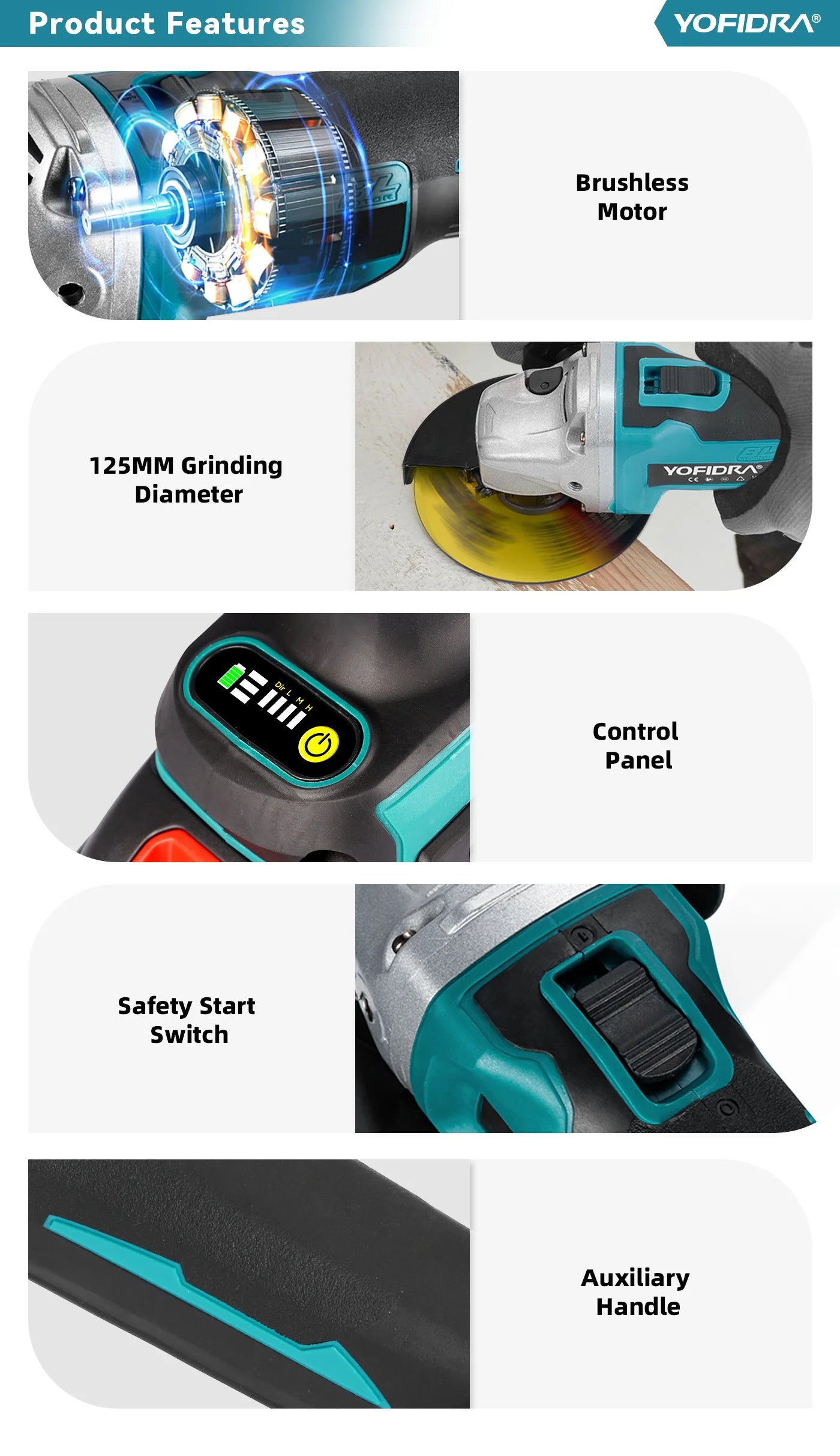 Amoladora Angular Eléctrica Inalámbrica YOFIDRA 3000W – Corte, Pulido y Lijado