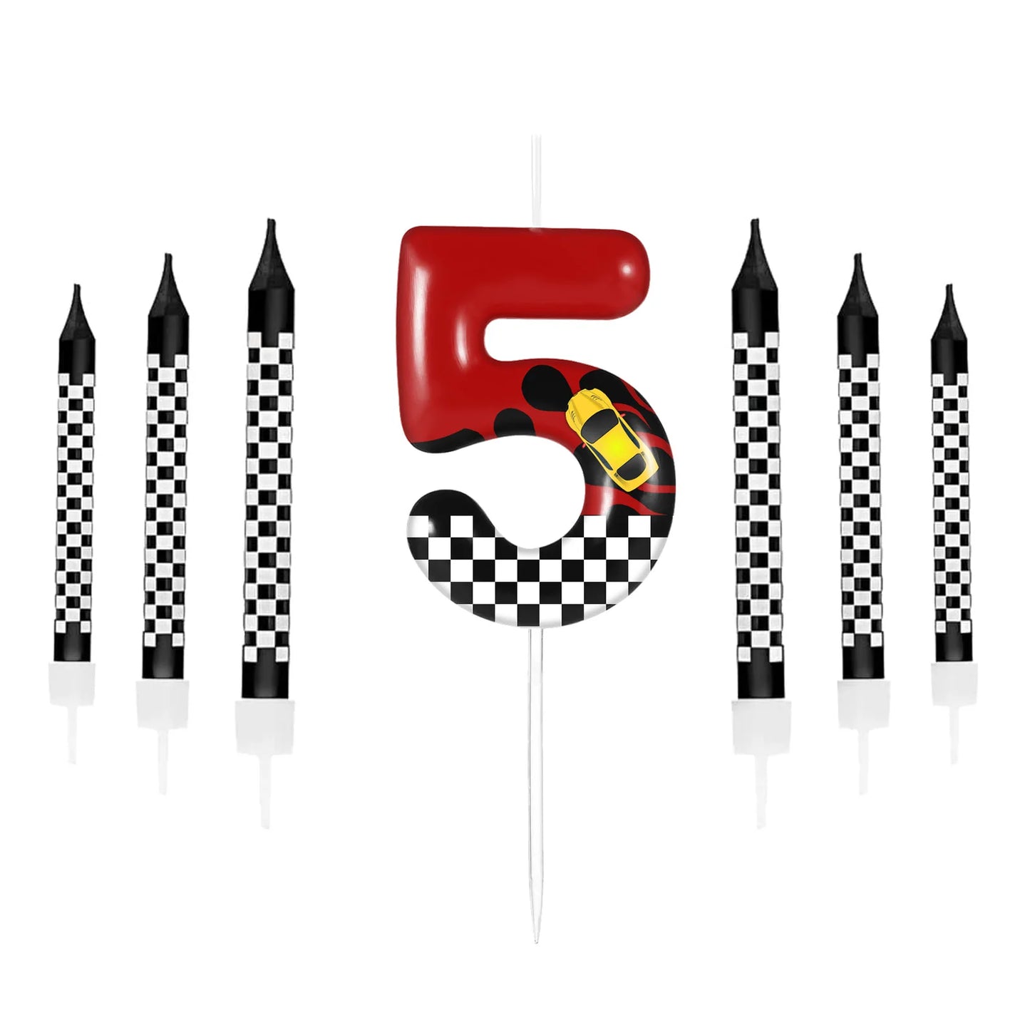 Velas Temáticas de Autos de Carreras para Cumpleaños – Set de 7 Piezas