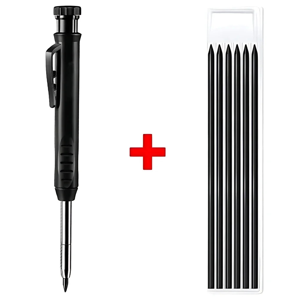 Lápiz de Carpintero Sólido con Minas de Repuesto y Sacapuntas Integrado – Marcador Mecánico para Agujeros Profundos