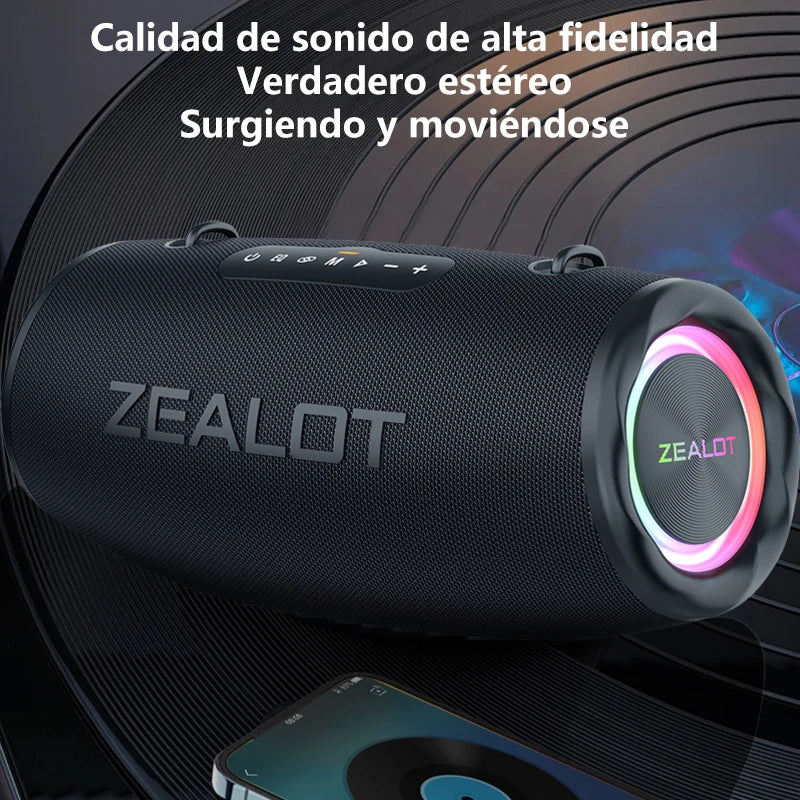 Altavoz Bluetooth Portátil ZEALOT S87 — 80W IPX6 Resistente al Agua con Subwoofer