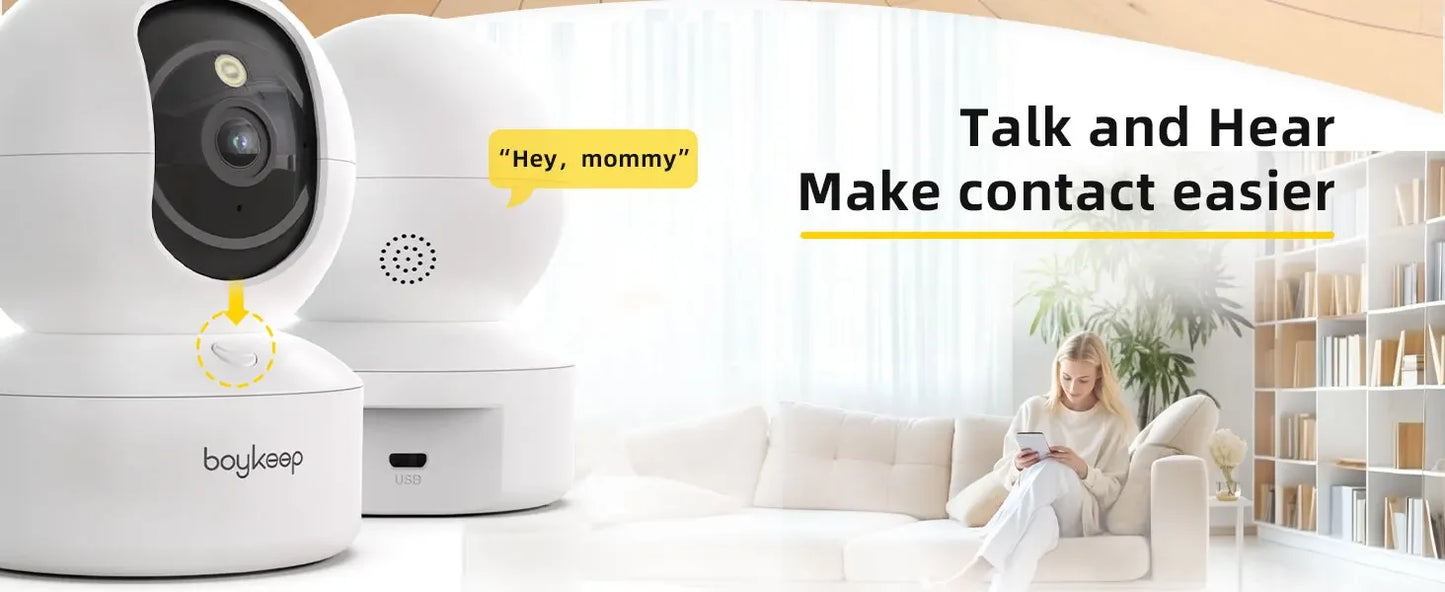 Cámara Inteligente BoyKeep 2K WiFi — Vigilancia Interior con Visión Nocturna y Audio Bidireccional K30