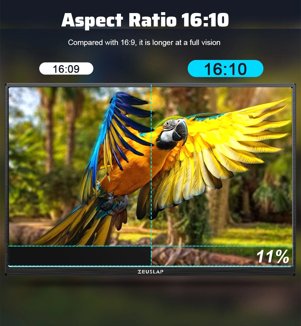 ZEUSLAP 16" 2.5K 144Hz Portable Monitor — 2560×1600, 100% sRGB, 500cd/m², 16:10, para PS4/PS5, Xbox, Switch, Laptop