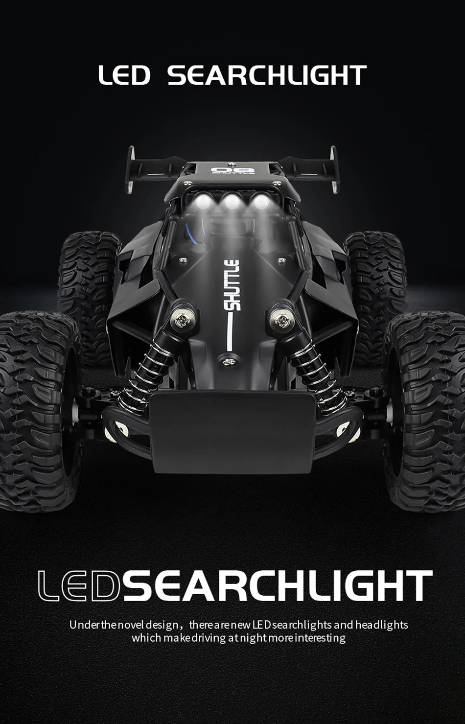 RC Car 1:16 2WD – Coche RC Off-Road con LED, Alta Velocidad 20KM/H para Niños