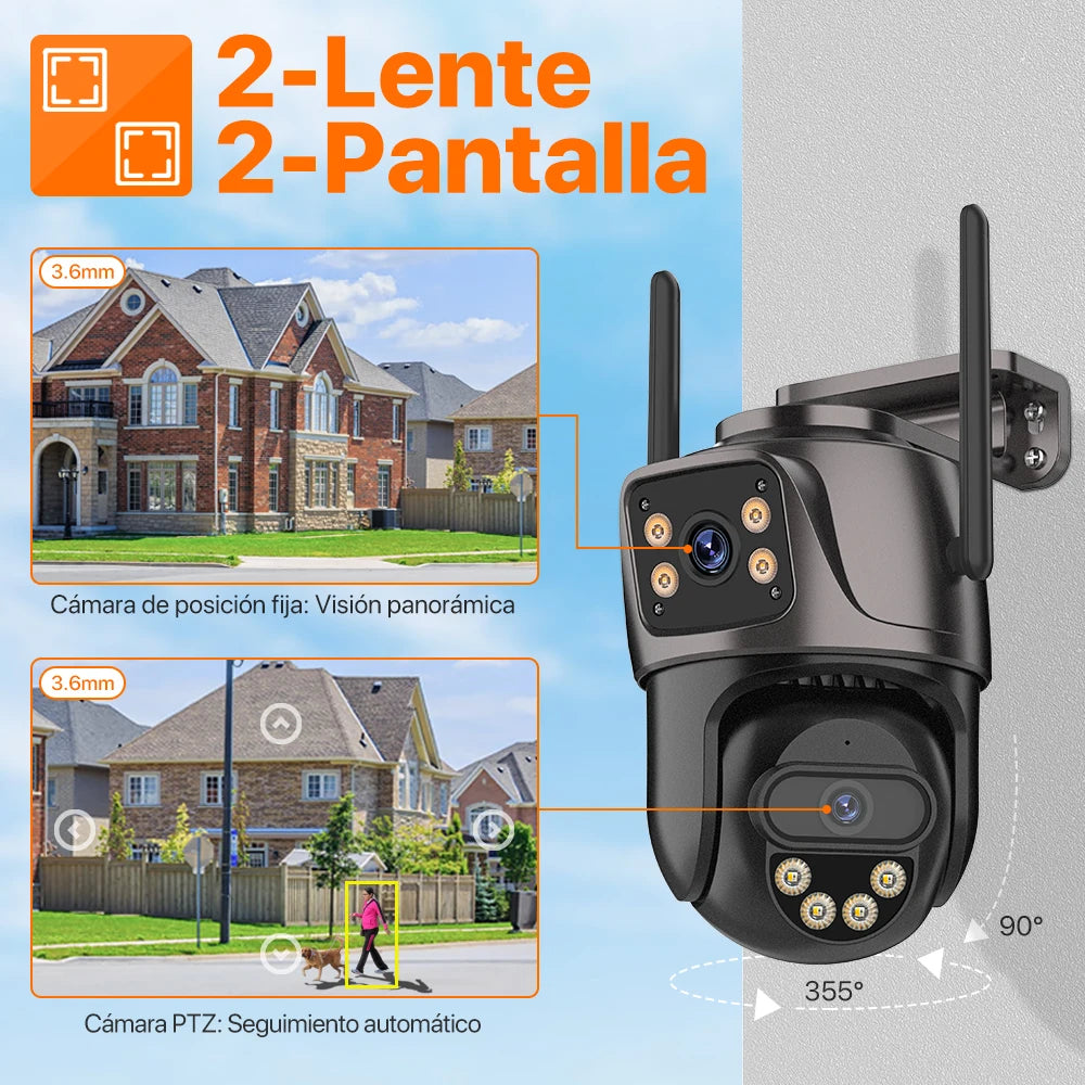 Cámara IP PTZ 4K 8MP WiFi con Doble Lente y Pantalla Dual — Seguridad Exterior HD